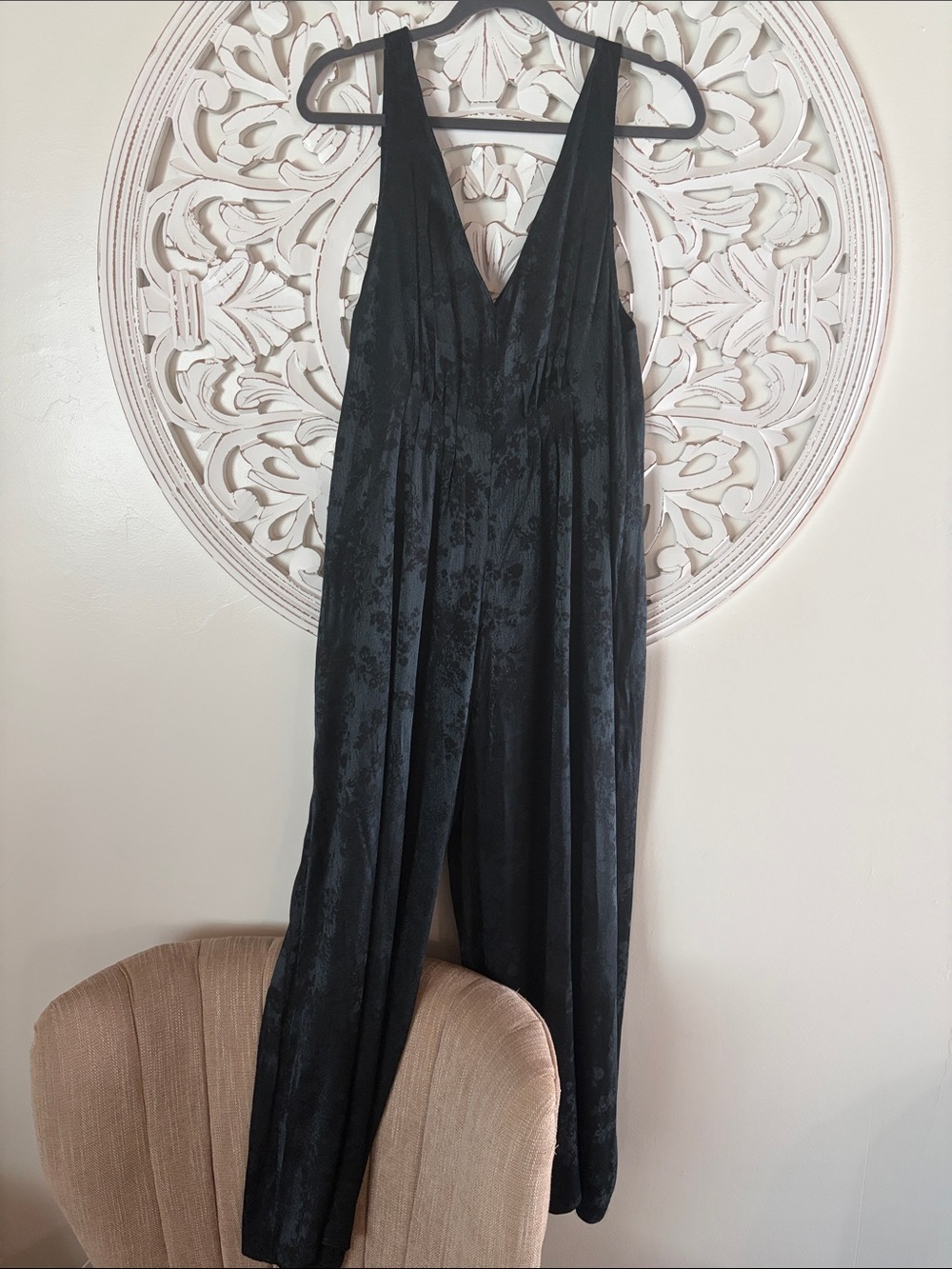 FREE PEOPLE Black Floral Brocade Wide-Leg Jumpsuit